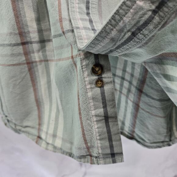 Carhartt Shirt Mens Large Green Short Sleeve Button Up Plaid Collared Loose Fit - Picture 9 of 11
